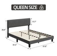 Garvee Queen Size Bed Frame with Upholstered Headboard, Queen Size Platform Bed Frame with Wooden Slat Support, Easy Assembly Platform Bed, No Box Spring Needed & Noise Free, Gray