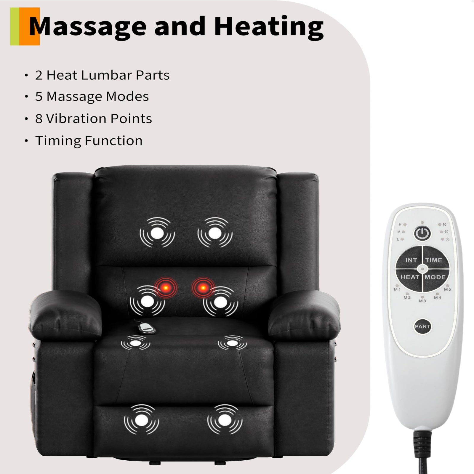 Garvee PU Leather Power Lift Recliner Chair with Massage and Heat, 8-Point Vibration, Adjustable Back and Leg Support, Electric Lift Chair Designed for Mobility Aid Elderly Relaxation, Black