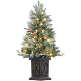 Garvee 3ft Christmas Tree, Pre-Lit Christmas Tree Tabletop with 78 Warm White Lights, Artificial Christmas Tree with Berry Clusters, Battery Operated, Flocked Potted Christmas Tree for Front Door, Porch - Vintage Potted Base / 1 Set