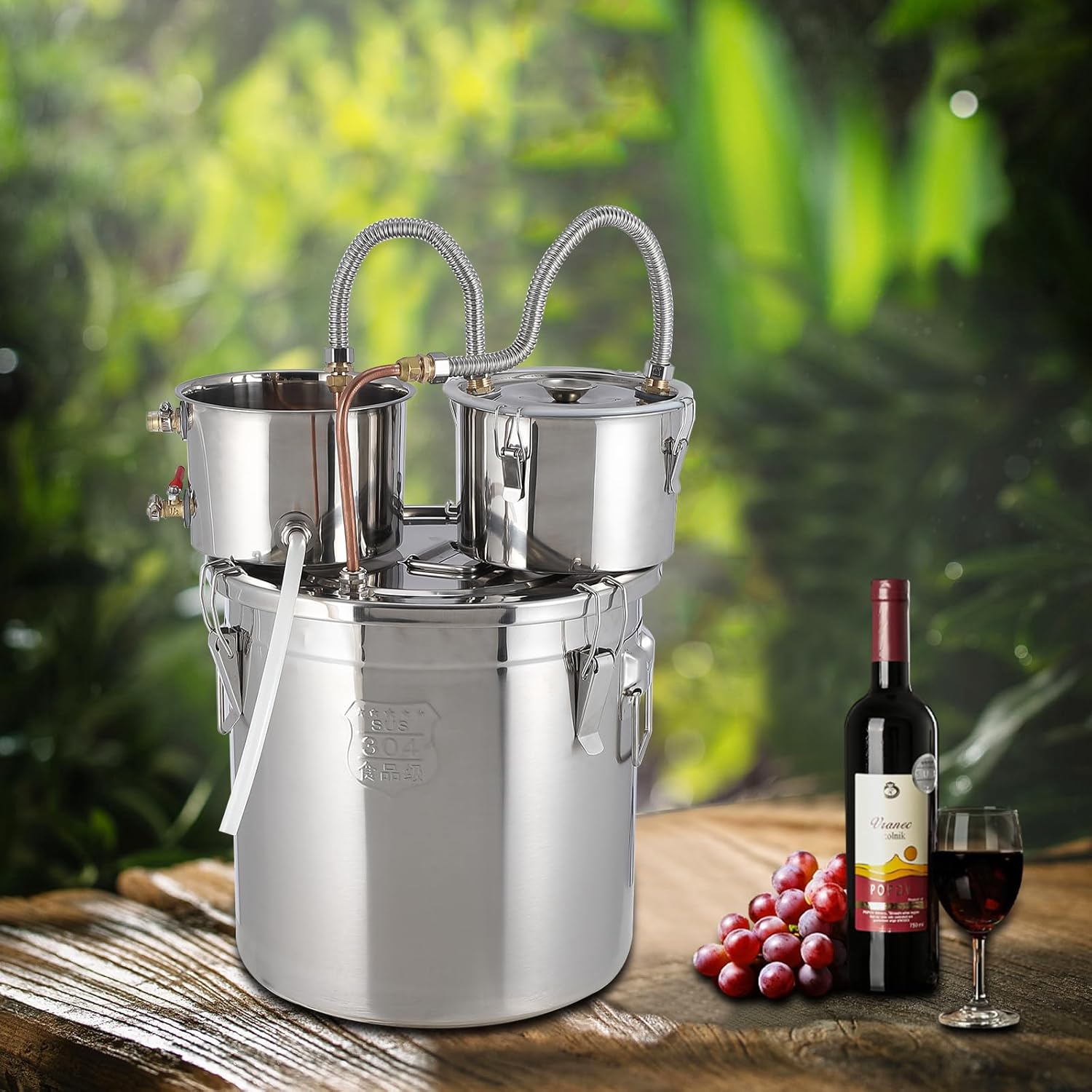 Garvee 8 Gal / 30L Alcohol Still, Stainless Steel Home Distillation Kit with Copper Tube and Built-In Thermometer, 3 Pots Multifunctional Wine Making Kit for Diy Whiskey Wine Brandy