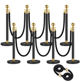 Garvee 8Pack Stanchions and 5FT Black Ropes, Crowd Control Barrier, Black Stanchions Queue Barrier Line Divider with Fillable Plastic Base for Theaters Clubs Hotels Museums Exhibition - 8 Post | 8 Rope