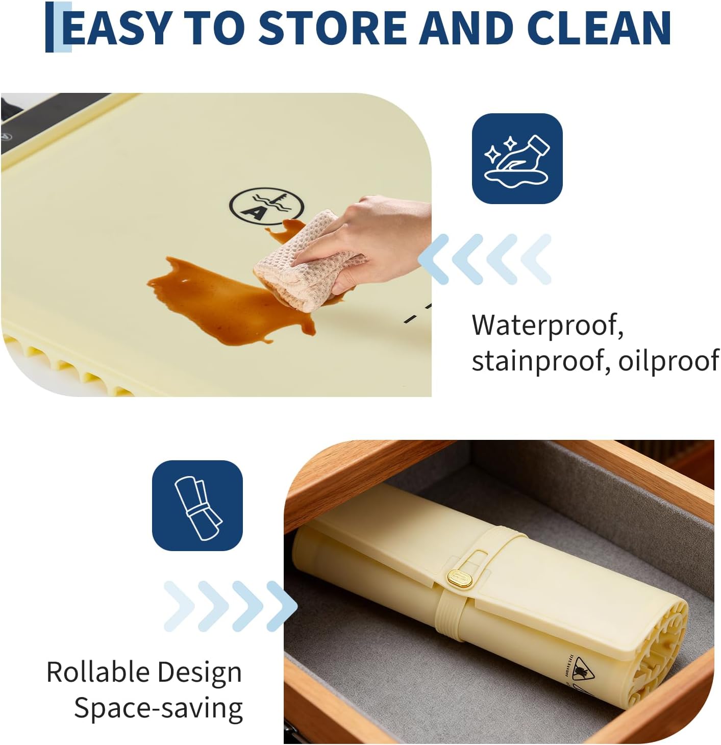 GARVEE 2-Zone Heating Food Mat - 24"X15" Warming Mat for Food Rollable Full-Surface Warmer with 6 Temp Settings & 3H Timer, Anti-Slip Heat-Insulated Pad for Meals (Cream)