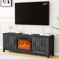 Electric Fireplace TV Stand for TVs up to 65 Inch, Entertainment Center with 23 Inch Electric Fireplace Remote Control, TV Console Cabinet with Open Storage Shelves for Living Room, Black