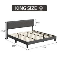 Garvee King Size Bed Frame with Upholstered Headboard, King Size Platform Bed Frame with Wooden Slat Support, Easy Assembly Platform Bed, No Box Spring Needed & Noise Free, Gray