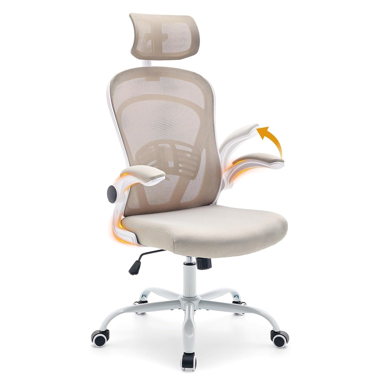 Garvee Ergonomic Office Chair, 300 LBS Capacity, High Back Mesh Desk Chair with Wheels, Flip-Up Armrests, Comfortable Lumbar Support Gaming Chairs for Home Office, Bedroom, Study, Beige