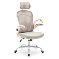 Garvee Ergonomic Office Chair, 300 LBS Capacity, High Back Mesh Desk Chair with Wheels, Flip-Up Armrests, Comfortable Lumbar Support Gaming Chairs for Home Office, Bedroom, Study, Beige