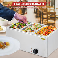 Garvee 21QT Electric Food Warmer with Triple Compartments & Adjustable Temp Control, Stainless Steel, Drainage Faucet, Removable Pans, Ideal for Catering Buffets