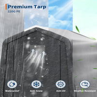 Garvee 6x8FT Outdoor Portable Storage Shed with 2 Roll-Up Doors, Vents, Heavy-Duty 240G Waterproof PE Tarp, UV-Resistant, Galvanized Steel Frame, for Motorcycle & Garden Tools