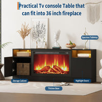 Garvee Modern Entertainment Center with Storage Cabinet Up to 75"TV, Modern TV Stand for Living Room, Black (Not Include Fireplace)