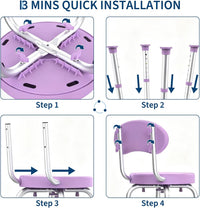Garvee 360° Swivel Shower Chair with Backrest, Non-Slip Bathtub Chair, Height Adjustable Bath Seat for Elderly, Seniors and Disabled, Compact Shower Bench for Inside Tub or Shower, Purple