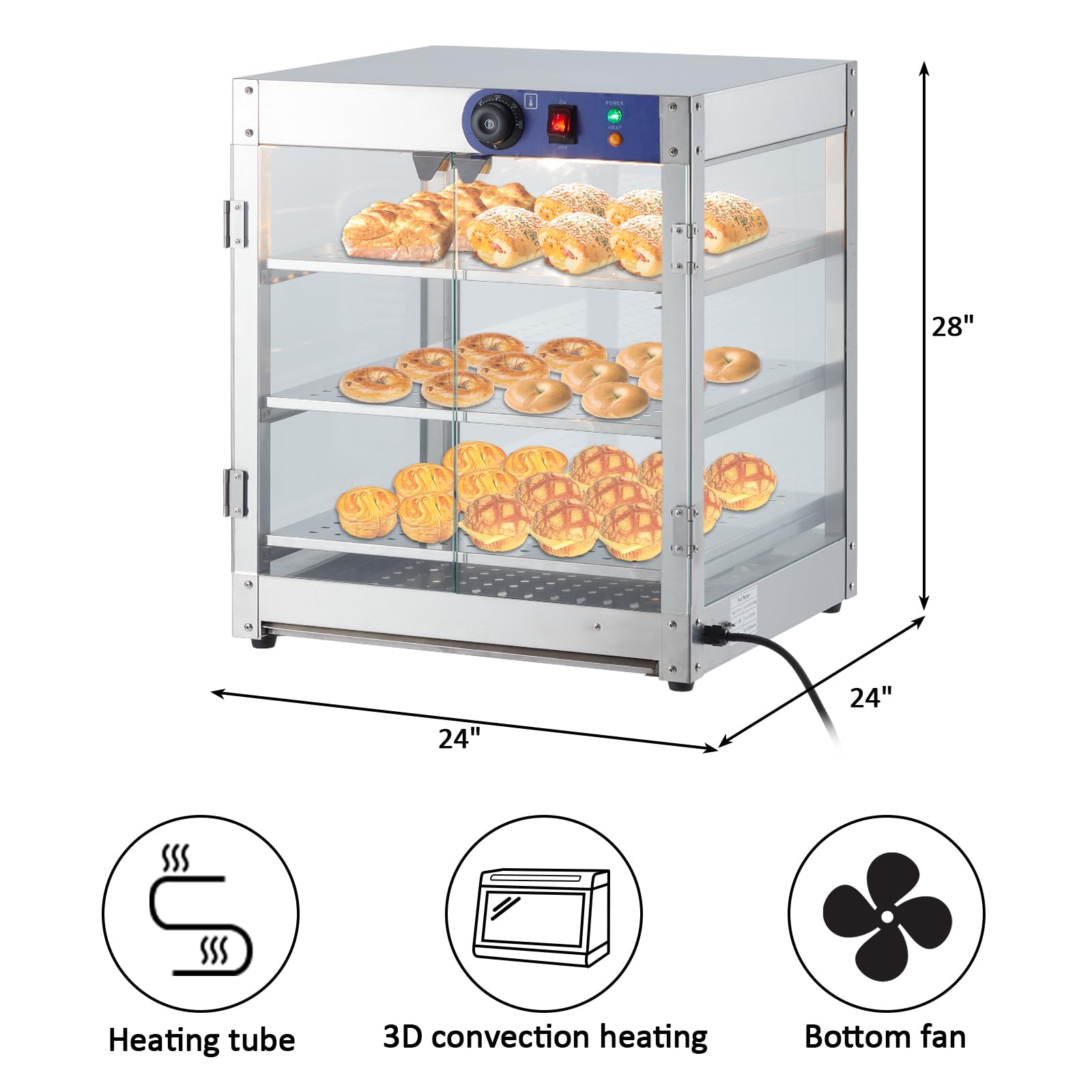 14-inch 3-Tier Food Warmer, 800W with 3D Heating for Cafes - GARVEE