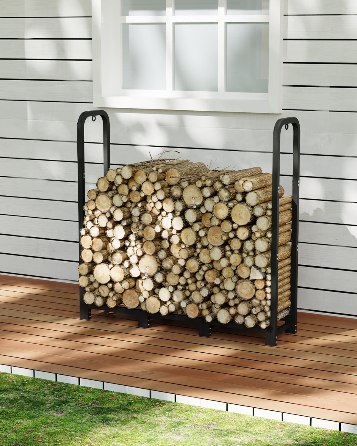Garvee 4 ft Firewood Rack Outdoor, Heavy Duty Steel Log Holder for 1/4 Cord, Large Firewood Storage Stand Organizer for Indoor Fireplace, Patio, Deck, Backyard, Garden