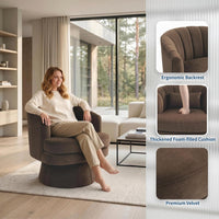 Garvee 360° Swivel Barrel Accent Chair with Lumbar Pillow, Soft Upholstered Single Armchair, Round Base for Living Room/Bedroom/Vanity - With lumbar pillow | velvet | coffee color