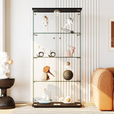 Garvee Glass Display Cabinet with LED Light, 32"L x 14"W x 65"H, Tempered Glass, 4 Shelves, Lock, Black, for Living Room Bedroom Office - Black