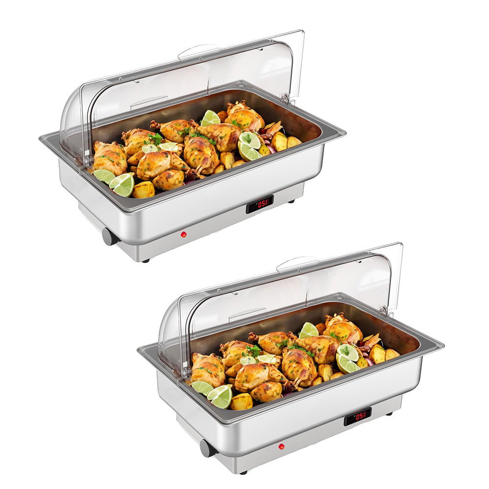 Garvee Electric Chafing Dishes 2 Pack Buffet Set 9 QT Full Size, NSF Stainless Steel Roll Top Catering Chafer Server Food Warmer with Cover for Party Wedding Banquet
