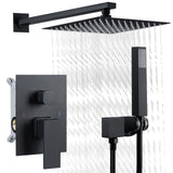 Garvee Shower Faucet Set Matte Black Shower System, with 10 inch Large Rainfall Shower Head and Handheld Spray, Easy Clean, 2 in 1 Handheld Square Shower System Wall Mounted