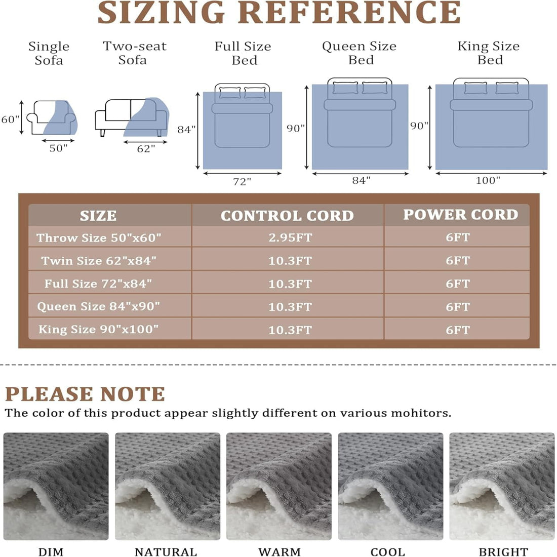 Garvee Electric Heated Blanket King Size with Dual Controllers, Fast Heating Throw with 4 Adjustable Heat Levels, Soft Waffle Embossed, Machine Washable, 90"x100" Grey