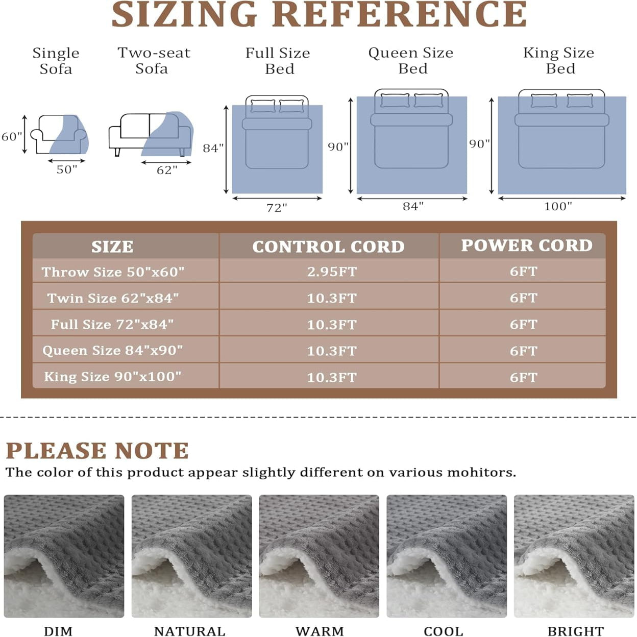 Garvee Electric Heated Blanket King Size with Dual Controllers, Fast Heating Throw with 4 Adjustable Heat Levels, Soft Waffle Embossed, Machine Washable, 90"x100" Grey