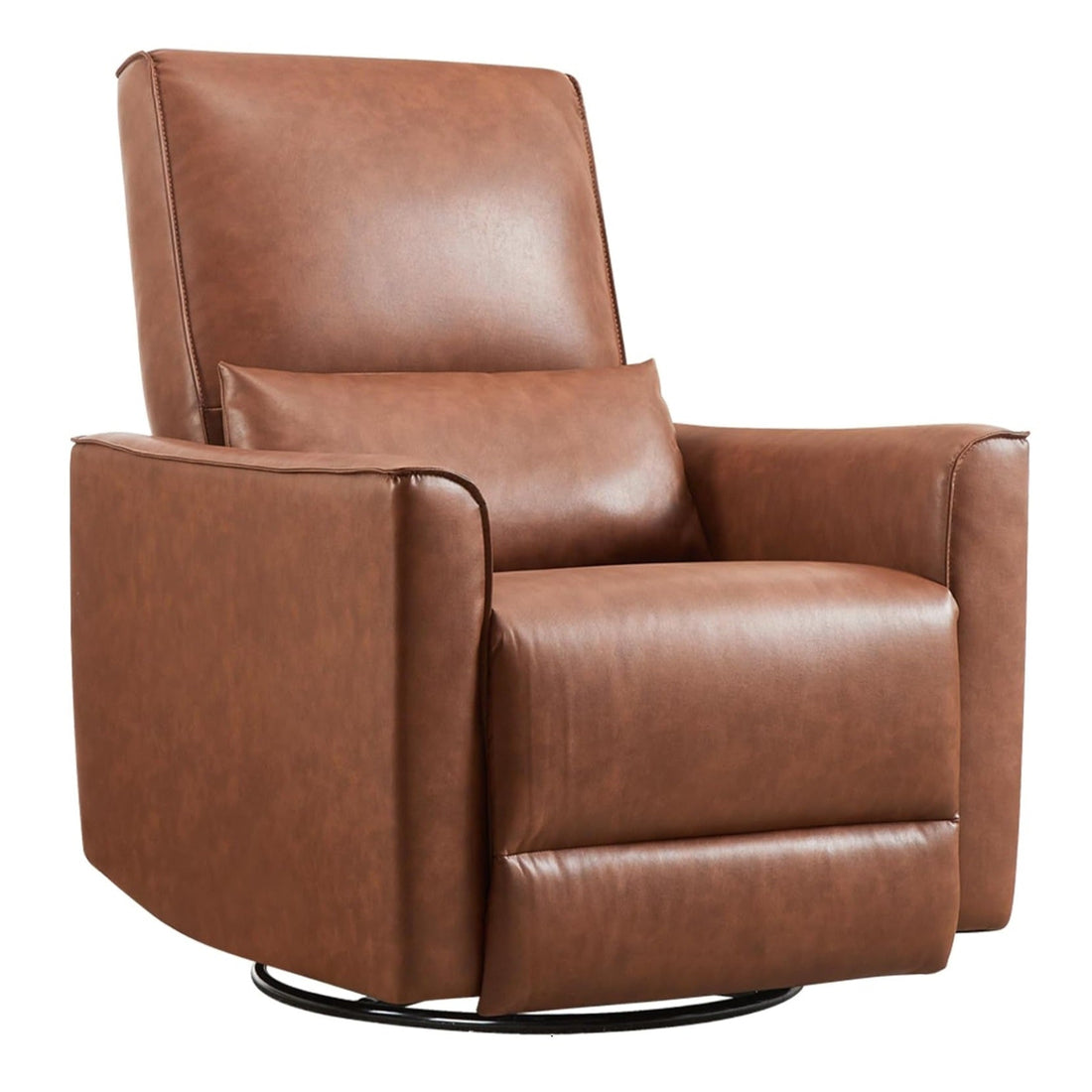 Garvee Swivel Rocking Manual Recliner Chair for Adults, Rocker Recliner Glider Deep Seat PU Leather Sofa Chair with High Backrest for Nursery, Living Room, Bedroom & Home Movie Theater, Brown
