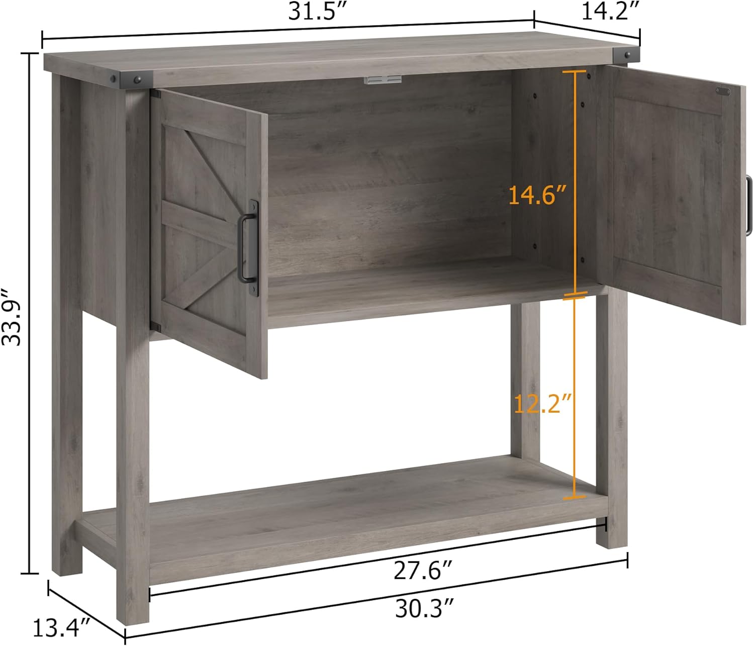 Garvee Farmhouse Console Table with 2-Door, Wood Coffee Bar Cabinet Sofa Table, Entryway Table with 2 Storage Cabinets, Farmhouse Buffet Sideboard for Kitchen, Living Room, Hallway, 32 Inch, Grey