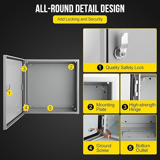 Garvee Junction Box, Steel Electrical Box 20x20x6", NEMA 4X Electrical Enclosure Box IP66 Waterproof & Dustproof, Universal Electrical Project Box with Lock & Mounting Plate
