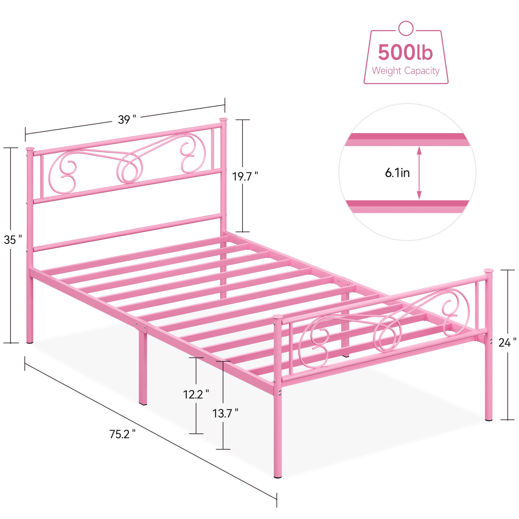 GARVEE Pink Twin Bed Frame for Girls - Stylish, Durable, and Multi