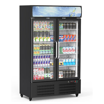 Garvee 26.2 cu.ft Commercial Beverage Display Refrigerator with 2 Glass Door, Upright Beverage Cooler with LED Lighting, Adjustable Shelves and Drink Organizers, Cooling 32-50℉