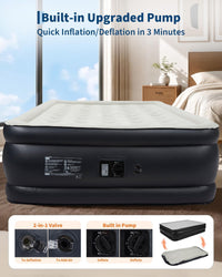 Garvee 20" Raised Air Mattress with Built-in Electric Pump, Self-Inflating in 3–4 Minutes, Flocked Top & Honeycomb Support, Portable Inflatable Guest Bed for Home/Travel, 800 lb, Queen, PVC Navy Blue + Gray