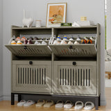 Garvee 4-Door Flip Front Shoe Cabinet with Adjustable Shelves for Entryway, Hallway, Living Room, 41.34"W x 37.9"H, Grey - Grey