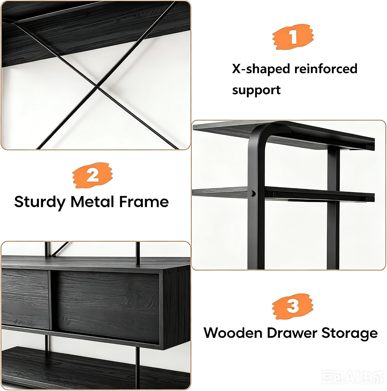 Garvee Industrial 5-Tier Entryway Storage Cabinet – Heavy Duty Wood & Metal Shelving, Freestanding Organizer with Cabinet for Home Office, Living Room or Hallway – Sturdy Bookshelf, Black Embossed