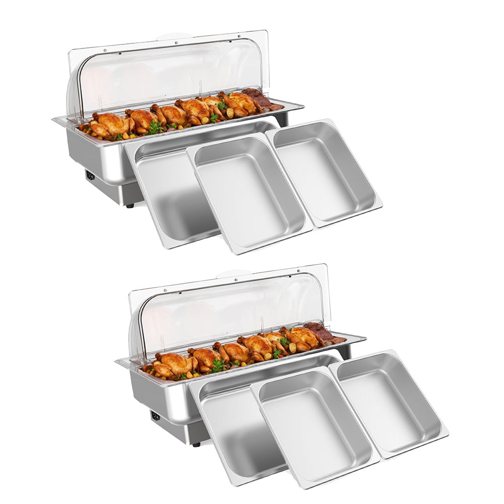 Garvee Electric Chafing Dishes 2 Pack Buffet Set,Roll Top Catering Chafer Server Food Warmer with Cover and 1 Full-size Pan & 2 Half-size Pans for Party Wedding Banquet