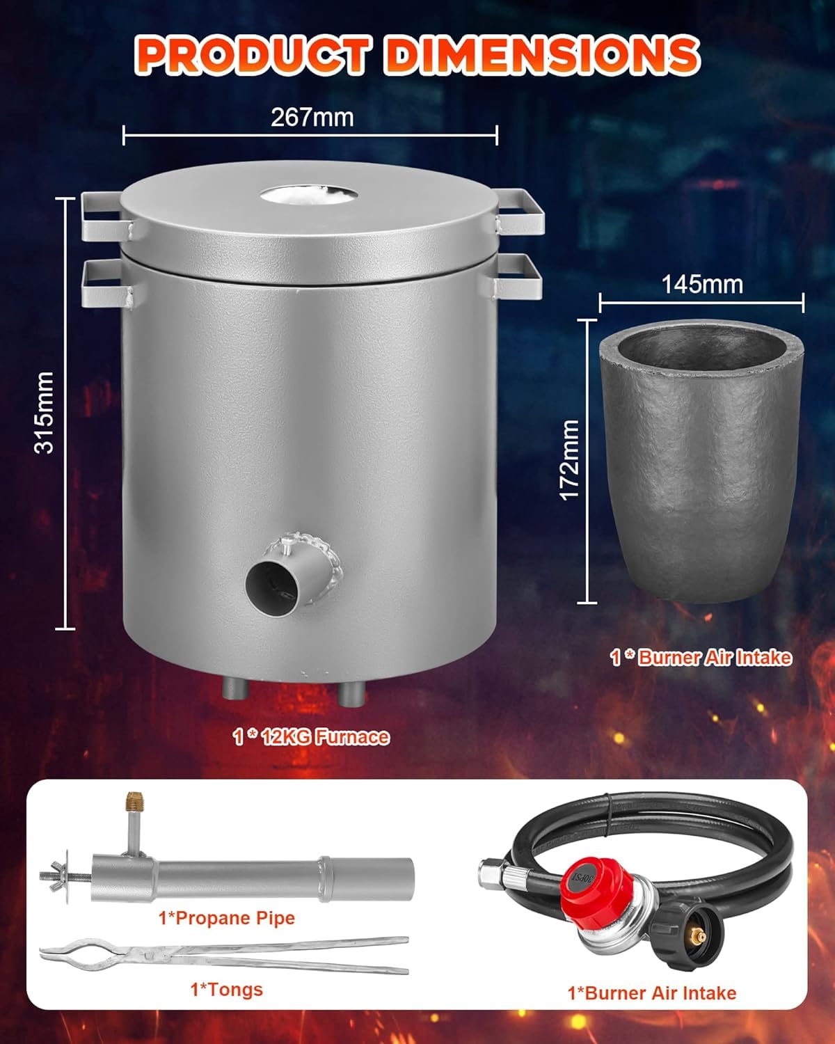 12KG Propane Furnace Kit, 2700°F for High-Capacity Smelting