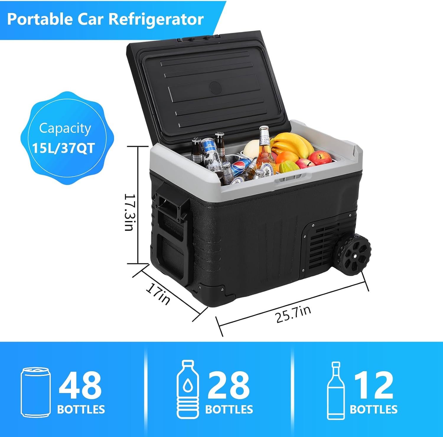 37Qt RV Car Fridge, Dual Zone -4℉-68℉, Portable for Travel