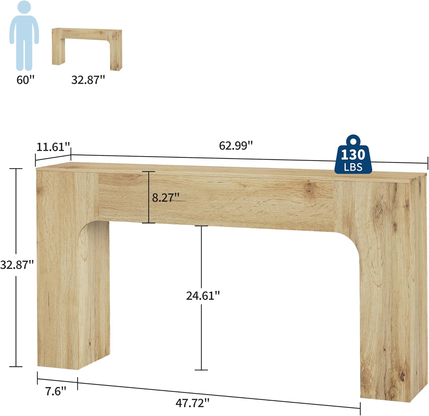 Garvee 63" Farmhouse Console Table Slim Wood Sofa Side Table Narrow Rustic Foyer Furniture for Living Rooms Hallways Apartments, Oak