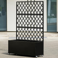 Garvee Mobile Black Galvanized Steel Raised Garden Bed with Trellis & Privacy Screen – Planter Box with Lockable Casters & Drainage Holes for Vegetables & Vines, Patio Deck or Yard – 71"X35"X16"