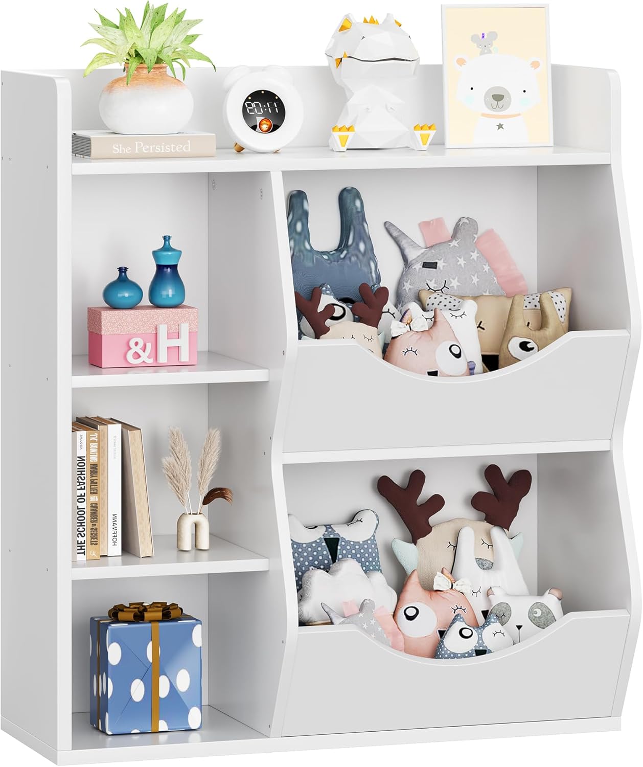 Garvee Kids 3-Tier Toy Storage Organizer, Kids Bookshelf Toy Shelf for Toys and Books, 5 Cubby Bookshelf & Toy Shelf for Kids' Room, Living Room, and Kindergarten, White