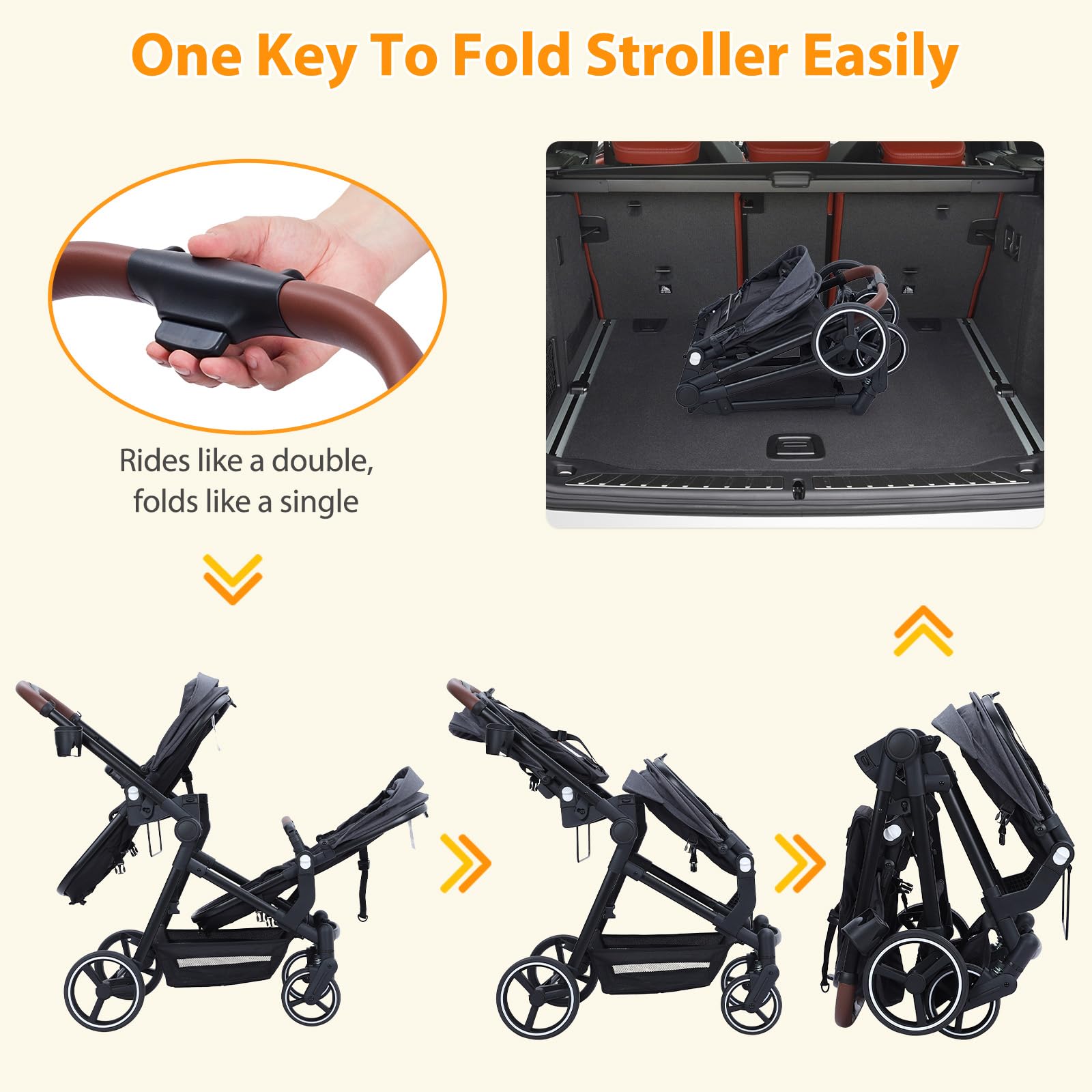double stroller track tandem stroller Garvee Double Stroller Tandem Foldable Bassinet Multi-Position Reversible  Backrest Large Storage Basket Canopy Infant Toddler