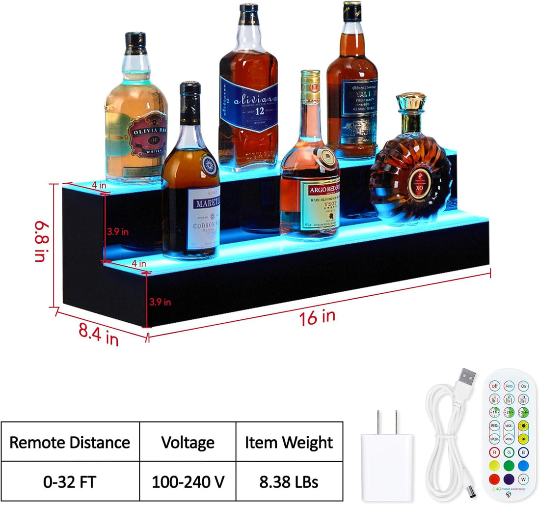 Garvee LED Bar Shelf,Wall Mounted Acrylic Liquor Bottle Rack with Remote & App Control,Multicolor Lighting, 4 Modes,for Restaurants, Nightclubs, Home Bars,2 Tier,16inch