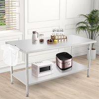 Garvee Stainless Steel Food Prep Table 72x30 Inch, Heavy Duty Metal Kitchen Work Table with Removable Trash Rack, Utility Table with Adjustable Under Shelf for Commercial Kitchen Restaurant