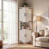 Garvee 64.8" Tall Corner Cabinet With Doors White Farmhouse Corner Storage Cabinet For Bathroom & Kitchen Adjustable Shelves Triangle Cupboard