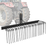 Garvee 60" Pine Straw Rake Updated Version - 8mm Tines, Steel Tow Behind for Cat 0/1 Tractors - Ideal for Leaves & Grass, Black - Black