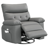 Garvee Oversized Manual Recliner, Breathable Leather Pushback Recliner Chair, Single Lazy Sofa Chair with Two Cup Holders and Side Pocket, Living Room Recliner, Gray