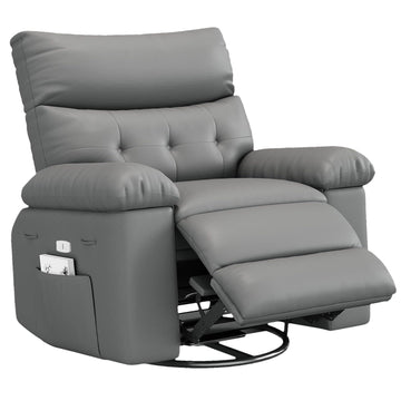 Garvee Oversized Manual Recliner, Breathable Leather Pushback Recliner Chair, Single Lazy Sofa Chair with Two Cup Holders and Side Pocket, Living Room Recliner, Gray