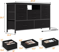 Garvee Wide Dresser with 8 Large Drawers for 55" Long TV Stand, Fabric Drawer for Bedroom with Power Outlet, Chests of Drawers for Bedroom, Living Room, Closet, Entryway, Living Room Storage - Black