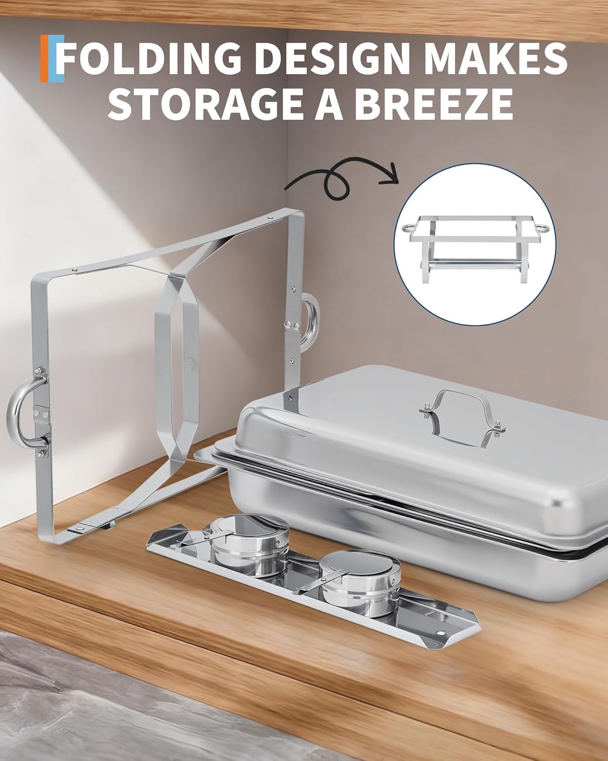 Garvee 4-Pack Stainless Steel Chafing Dish Buffet Set - 8QT Large Square Food Warmer for Catering, Weddings & Home Parties, Silver, 24.4x14x12 Inches