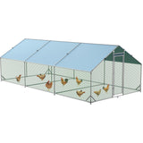 Garvee Chicken Run 9.8'x6.5'x6.4', Large Metal Chicken Coop Heavy Duty Hen House with Waterproof Anti-Uv Cover for Outdoor Chicken Pens with Reforced Tri-Supporting Steel Frame, Silver, Spire Roof - 