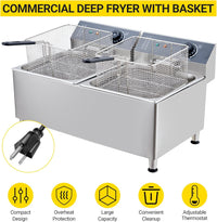 Garvee 22L Electric Countertop Fryer Stainless Steel Deep Fryers, for Restaurant Home Use with Extra Large Frying Basket and Lid