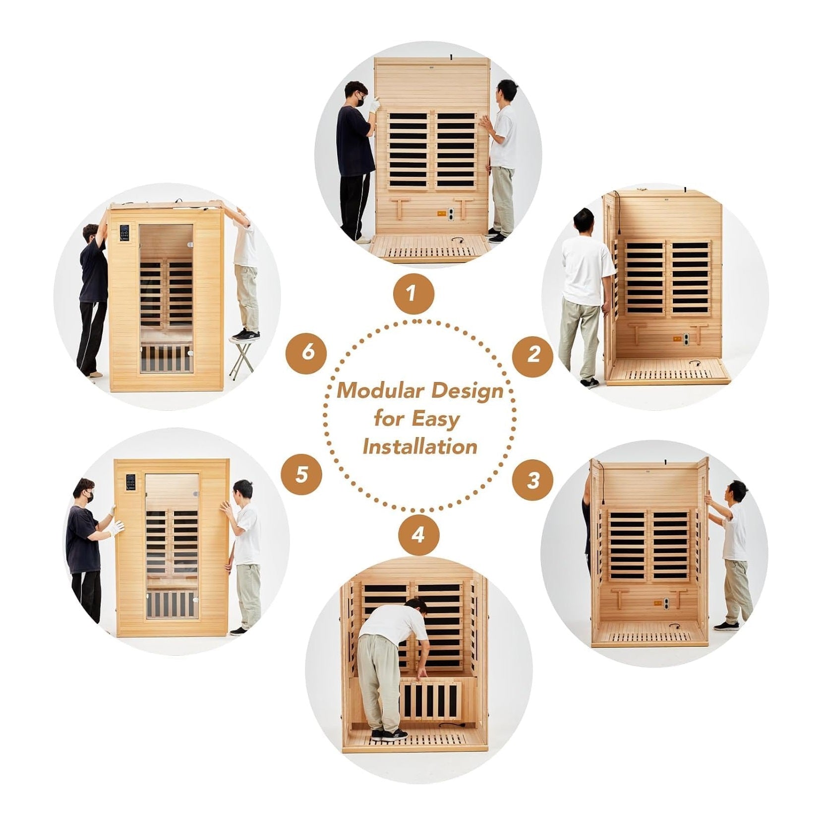 Garvee 2-Person Infrared Sauna, Indoor Sauna for Home 6 Heating Plate Physical Therapy Wooden Dry Steam Sauna, Low EMF, MP3 Auxiliary Connection, Dual Controls Inside and Outside Fits