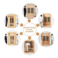 Garvee 2-Person Infrared Sauna, Indoor Sauna for Home 6 Heating Plate Physical Therapy Wooden Dry Steam Sauna, Low EMF, MP3 Auxiliary Connection, Dual Controls Inside and Outside Fits