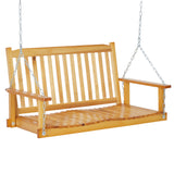 Garvee 2 Seater Outdoor Wooden Porch Swing Bench – Heavy Duty Hanging Swing Seat with Ergonomic Back & Adjustable Chains, 440lbs Capacity for Patio, Garden, Deck, Yard, Natural - Wood